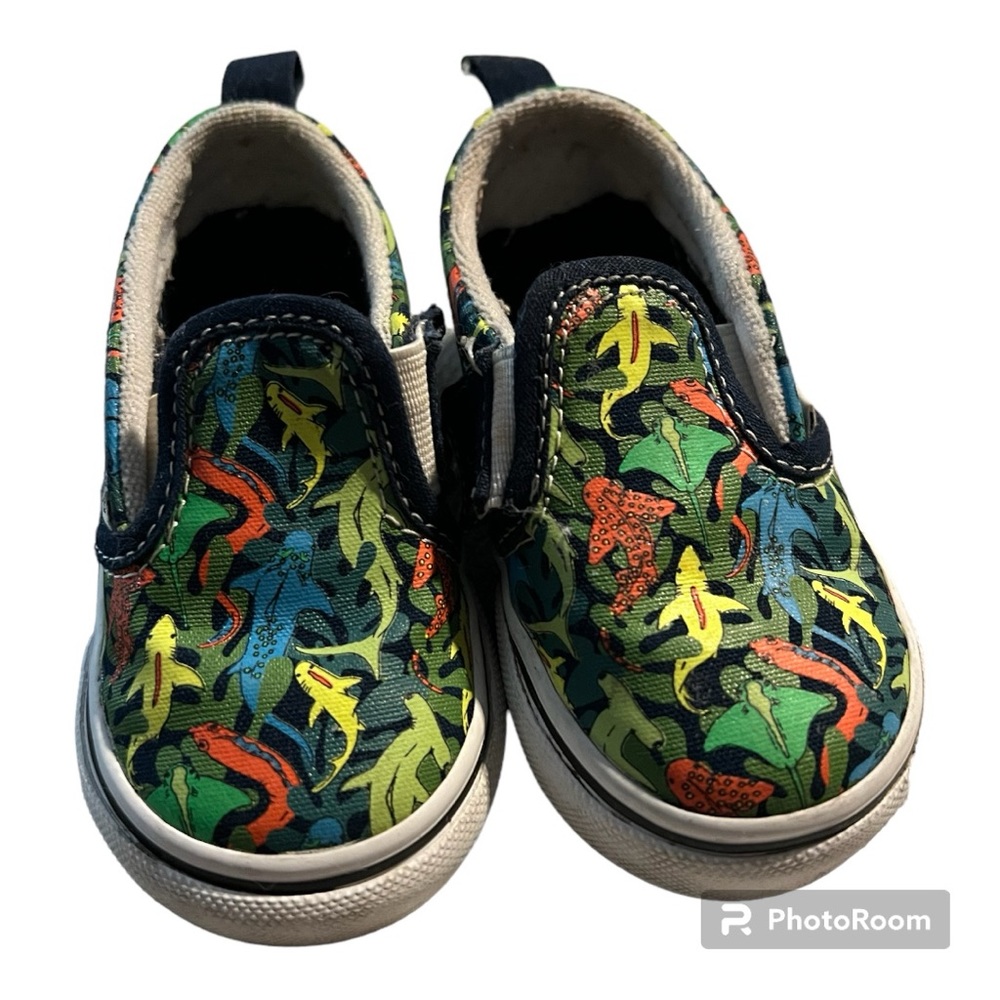 Vans Sharks Glow In The Dark Slip on Sneakers Shoes, Velcro closure toddler